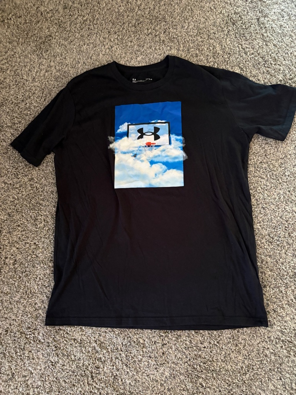 Under Armour Black Short-Sleeve Tee with Blue Sky and White Cloud Graphic